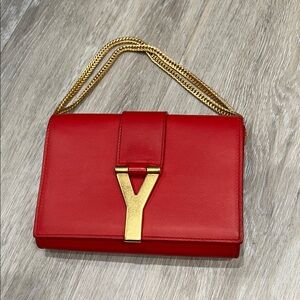 Yves Saint Laurent Red Clutch with Gold Accent